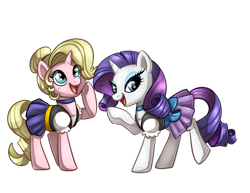 Size: 1024x791 | Tagged: safe, artist:sciggles, rarity, pony, unicorn, ciderfest, clothes, cute, dress, duo, female, looking at you, mare, ponified, simple background, smiling, tabitha st. germain, transparent background