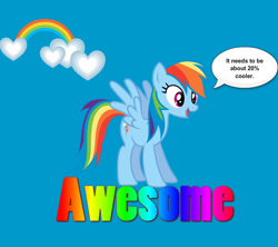 Size: 900x798 | Tagged: safe, derpibooru import, rainbow dash, pegasus, pony, 20% cooler, awesome, blue background, rainbow, simple background, sky, solo, spread wings, talking, wings