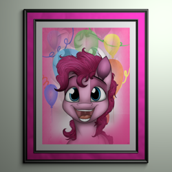 Size: 1024x1024 | Tagged: safe, artist:lupiarts, pinkie pie, earth pony, pony, bust, picture frame, portrait, solo