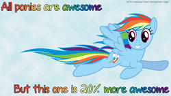 Size: 2560x1440 | Tagged: safe, derpibooru import, rainbow dash, pegasus, pony, 20% cooler, awesome, best pony, flying, happy, spread wings, wings