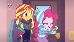 Size: 1920x1080 | Tagged: safe, screencap, pinkie pie, sunset shimmer, better together, equestria girls, holidays unwrapped, food, plusplus, souffle, winter outfit