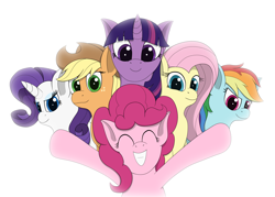 Size: 4200x3000 | Tagged: safe, artist:davinciwolf, derpibooru import, applejack, fluttershy, pinkie pie, rainbow dash, rarity, twilight sparkle, earth pony, pegasus, pony, unicorn, cute, eyes closed, female, mane six, mare, simple background, smiling, white background