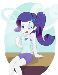 Size: 1468x1889 | Tagged: safe, artist:rajaie, rarity, equestria girls, blushing, one eye closed, simple background, solo, tired