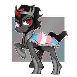 Size: 894x894 | Tagged: safe, artist:onionpwder, derpibooru import, king sombra, pony, unicorn, armor, clothes, crown, gender headcanon, hoof shoes, jewelry, lgbt, lgbt headcanon, male, pride, pride flag, pride flag cape, regalia, robe, solo, stallion, trans boy, trans stallion sombra, transgender, transgender pride flag