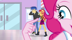 Size: 1920x1080 | Tagged: safe, screencap, flash sentry, pinkie pie, sunset shimmer, better together, do it for the ponygram!, equestria girls, converse, shoes