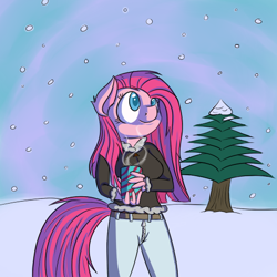 Size: 512x512 | Tagged: safe, artist:crazypon3, pinkie pie, anthro, clothes, pinkamena diane pie, snow, snowfall, solo, winter