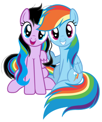 Size: 2688x3208 | Tagged: safe, artist:diamond-chiva, derpibooru import, rainbow dash, oc, oc:rainbow heart, pegasus, pony, simple background, sitting, transparent background