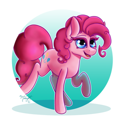 Size: 1250x1250 | Tagged: safe, artist:midnightsix3, pinkie pie, earth pony, pony, eyebrows, raised hoof, solo