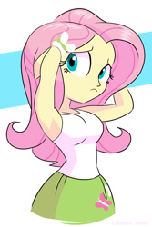 Size: 640x957 | Tagged: safe, artist:lamar_bone, derpibooru exclusive, fluttershy, equestria girls, armpits, breasts, clothes, cute, female, shyabetes, skirt, solo, tanktop