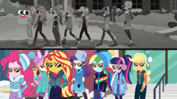 Size: 1920x1080 | Tagged: safe, screencap, applejack, fluttershy, pinkie pie, rainbow dash, rarity, sci-twi, sunset shimmer, twilight sparkle, better together, equestria girls, holidays unwrapped, glasses, humane five, humane seven, humane six, imagine spot, plusplus, reservoir dogs, sunglasses