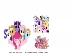 Size: 2048x1536 | Tagged: artist needed, source needed, safe, derpibooru import, applejack, fluttershy, pinkie pie, rainbow dash, rarity, spike, twilight sparkle, twilight sparkle (alicorn), alicorn, dragon, earth pony, pegasus, pony, unicorn, happy birthday mlp:fim, mane six, mlp fim's ninth anniversary, winged spike