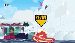 Size: 713x411 | Tagged: safe, edit, edited screencap, screencap, sunset shimmer, better together, equestria girls, holidays unwrapped, call of duty zombies, playerunknown's battlegrounds, plusplus, revive, snow