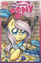 Size: 1238x1920 | Tagged: safe, artist:abbystarling, fluttershy, pegasus, pony, clothes, comic cover, cover art, dress, gold, loot, pirate, solo