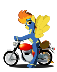 Size: 900x1125 | Tagged: safe, artist:aaronmk, derpibooru import, spitfire, motorcycle, riding, solo, spitfire bsa, wonderbolts uniform