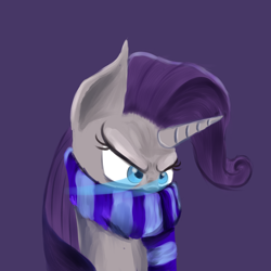 Size: 1124x1124 | Tagged: safe, artist:astardragon, rarity, pony, unicorn, angry, clothes, scarf, simple background, solo