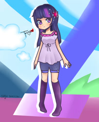 Size: 724x893 | Tagged: source needed, safe, artist:christiecutle, derpibooru import, twilight sparkle, human, humanized, kneesocks, solo