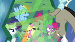 Size: 1920x1080 | Tagged: safe, derpibooru import, screencap, applejack, discord, fluttershy, pinkie pie, rainbow dash, rarity, spike, dragon, earth pony, pegasus, pony, unicorn, the ending of the end, angry, changeling slime, crossed hooves, crying, female, male, mare, pouting, sad, trapped