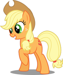 Size: 5000x5992 | Tagged: safe, artist:dashiesparkle, applejack, earth pony, pony, sisterhooves social, .svg available, absurd resolution, grin, raised hoof, simple background, solo, transparent background, vector