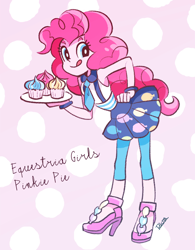 Size: 600x768 | Tagged: safe, artist:rikuta, pinkie pie, equestria girls, friendship games, armpits, bracelet, clothes, cupcake, cute, diapinkes, high heels, necktie, skirt, solo, suspenders