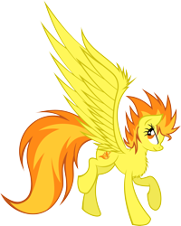 Size: 3000x3752 | Tagged: dead source, safe, artist:sulyo, derpibooru import, spitfire, pegasus, pony, alternate hairstyle, female, mare, raised hoof, simple background, smiling, solo, spread wings, transparent background, wings