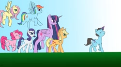 Size: 1024x565 | Tagged: safe, artist:wolftendragon, derpibooru import, applejack, fluttershy, pinkie pie, princess twilight 2.0, rainbow dash, rarity, twilight sparkle, twilight sparkle (alicorn), oc, alicorn, earth pony, pegasus, pony, unicorn, the last problem, female, mane six, mare