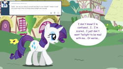 Size: 1280x720 | Tagged: safe, artist:hakunohamikage, rarity, pony, unicorn, ask, ask-princesssparkle, crying, solo, tumblr