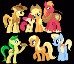 Size: 2280x1952 | Tagged: safe, artist:drumblastingquilava, artist:gothickitta, artist:shelltoon, artist:sinayastarchild, artist:solusjbj, artist:stabzor, apple bloom, apple cobbler, apple fritter, applejack, big macintosh, braeburn, earth pony, pony, apple cider, apple family member, black background, male, simple background, stallion, vector