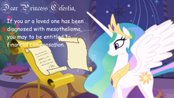 Size: 956x538 | Tagged: safe, princess celestia, alicorn, pony, comic sans, dear princess celestia, frown, letter, levitation, magic, mesothelioma, misspelling, reading, scroll, solo, spam, spread wings, telekinesis, wat, wide eyes