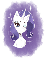 Size: 951x1225 | Tagged: safe, artist:bunny-hana, rarity, pony, unicorn, bust, female, looking at you, mare, one eye closed, portrait, simple background, smiling, solo, transparent background, wink