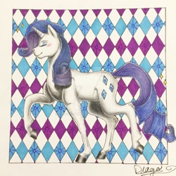 Size: 1024x1024 | Tagged: safe, artist:drago-draw, rarity, pony, unicorn, raised hoof, solo, traditional art