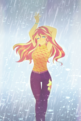 Size: 2048x3075 | Tagged: safe, artist:ayami, sunset shimmer, better together, equestria girls, let it rain, armpits, beautiful, female, music festival outfit, rain, solo