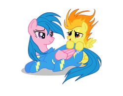 Size: 1013x795 | Tagged: safe, artist:sylvesterkittycat, derpibooru import, firefly, spitfire, g1, filly, g1 to g4, generation leap, mother, wonderbolts, wonderbolts uniform, younger