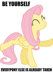 Size: 900x1214 | Tagged: safe, fluttershy, pegasus, pony, dancing, eyes closed, image macro, meme, motivational, simple background, solo, taken, vector, white background