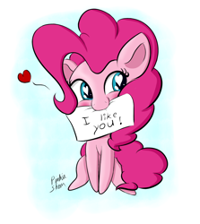 Size: 1210x1355 | Tagged: safe, artist:pinkiesheen, pinkie pie, earth pony, pony, cute, diapinkes, fluffy, heart, heart eyes, mouth hold, solo, valentine, valentine's day, wingding eyes