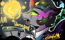 Size: 1146x717 | Tagged: safe, artist:colorfulcolor233, derpibooru import, idw, king sombra, pony, unicorn, reflections, spoiler:comic, spoiler:comic20, colored horn, crying, curved horn, fangs, former good king sombra, good king sombra, horn, open mouth, solo, sombra eyes, sombra horn, spiritlestia