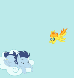 Size: 639x670 | Tagged: safe, artist:scamperoo, derpibooru import, soarin', spitfire, cloud, flying, sleeping