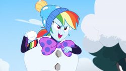 Size: 1920x1080 | Tagged: safe, derpibooru import, screencap, rainbow dash, better together, equestria girls, holidays unwrapped, plusplus, snow, snowball, snowman, solo