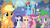 Size: 1669x940 | Tagged: safe, derpibooru import, screencap, applejack, fluttershy, pinkie pie, rainbow dash, rarity, spike, dragon, earth pony, pegasus, pony, unicorn, the ending of the end, applejack's hat, cowboy hat, cropped, female, flying, group, hat, male, mare, raised hoof, smiling, spread wings, winged spike, wings