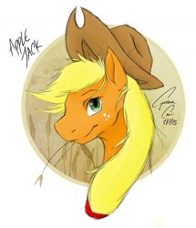 Size: 1024x1189 | Tagged: safe, artist:drawingandthings, applejack, earth pony, pony, smiling, solo, straw