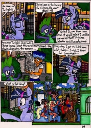 Size: 754x1059 | Tagged: safe, artist:newyorkx3, derpibooru import, flash sentry, spike, twilight sparkle, twilight sparkle (alicorn), alicorn, human, pony, comic:twilight and the big city, comic, female, mare, merry-go-round, traditional art