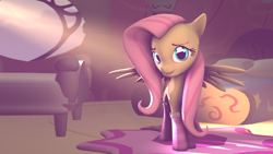 Size: 1920x1080 | Tagged: safe, artist:star-lightstarbright, fluttershy, pegasus, pony, 3d, bed, clothes, crepuscular rays, cute, grin, looking at you, shyabetes, smiling, socks, solo, source filmmaker, spread wings, striped socks, window