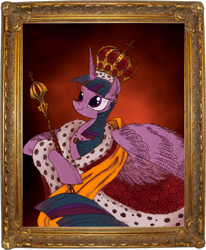 Size: 1100x1338 | Tagged: safe, artist:php15, derpibooru import, twilight sparkle, twilight sparkle (alicorn), alicorn, pony, crown, ermine, female, mare, painting, royalty, scepter, solo