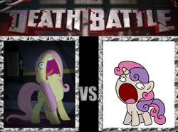 Size: 651x481 | Tagged: safe, fluttershy, sweetie belle, pegasus, pony, scare master, death battle, exploitable meme, faic, flutterscream, meme, sweetie belle derelle, sweetie derelle