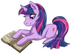 Size: 600x459 | Tagged: safe, artist:rosenightshade, derpibooru import, twilight sparkle, book, reading, solo