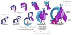 Size: 1024x493 | Tagged: safe, artist:tfsubmissions, rarity, oc, oc:burning passion, bird, pony, unicorn, articuno, birdified, chest fluff, dialogue, female, male, mare, pokefied, pokémon, raricuno, simple background, species swap, speech change, stallion, transformation, transformation sequence, transformed, white background, wing hands, wings