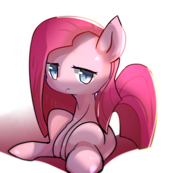 Size: 570x570 | Tagged: safe, artist:youhoujou, pinkie pie, earth pony, pony, pinkamena diane pie, sad, simple background, solo