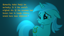 Size: 1920x1080 | Tagged: safe, derpibooru import, lyra heartstrings, crying, dorian gray, element of laughter, oscar wilde, quote, sad, wallpaper