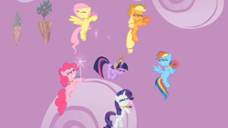 Size: 1280x720 | Tagged: safe, derpibooru import, screencap, applejack, fluttershy, pinkie pie, rainbow dash, rarity, twilight sparkle, unicorn twilight, earth pony, pegasus, pony, unicorn, the return of harmony, big crown thingy, chaos, element of generosity, element of honesty, element of kindness, element of laughter, element of loyalty, element of magic, elements of harmony, female, floating, floating island, jewelry, mane six, mare, purple sky, regalia, tree