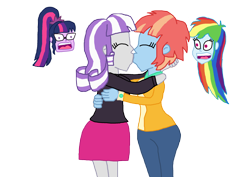 Size: 2500x1772 | Tagged: safe, artist:ktd1993, derpibooru import, rainbow dash, sci-twi, twilight sparkle, twilight velvet, windy whistles, equestria girls, female, infidelity, kissing, lesbian, shipping, velvetwhistles