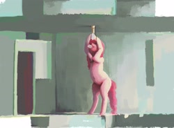 Size: 4000x2953 | Tagged: safe, artist:sharpieboss, pinkie pie, earth pony, pony, belly button, bipedal, lightbulb, solo